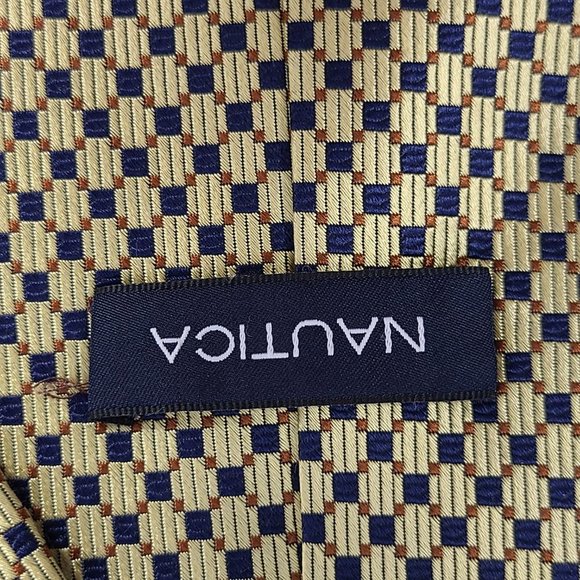 Nautica Gold & Blue Print 100% Silk Tie - Picture 3 of 4